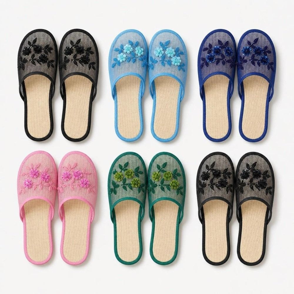 Embroidery Embellishments - Casual Flower Embroidery Mesh Sandals Soft