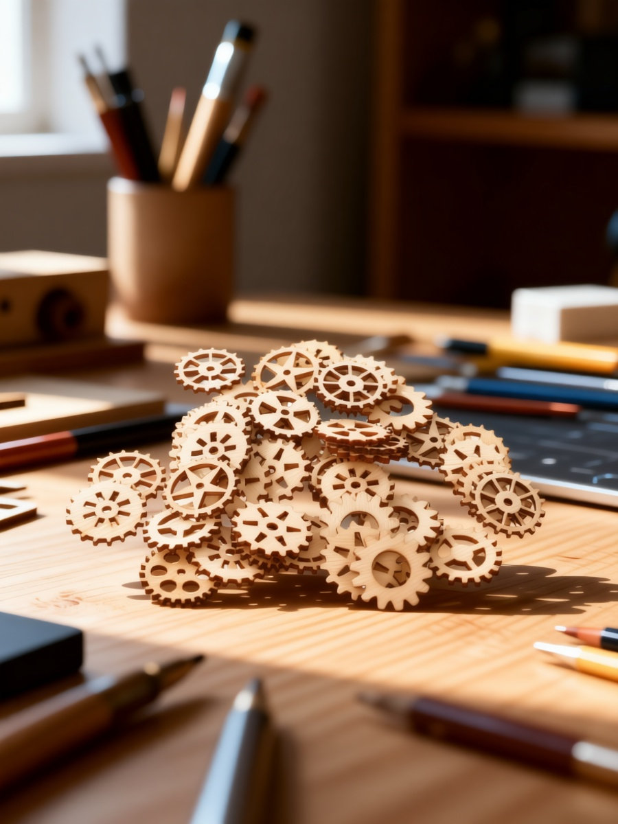 Craft Embellishment - 100Pcs Wood Gear Craft Pieces Decorative