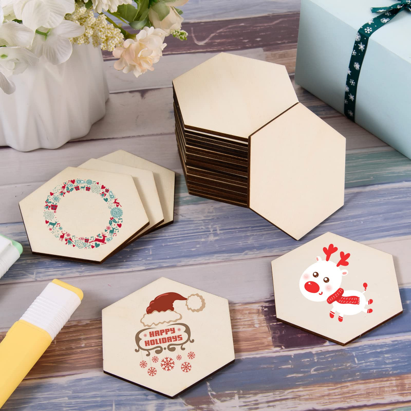 5cm Wooden Hexagon Blank Slice - Christmas Craft Embellishment 评论和价格